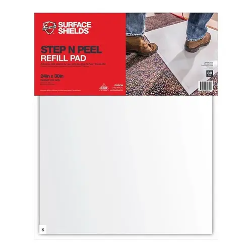 Surface Shields STEP N PEEL Clean Mat, 30 in L, 24 in W, 2 mil Thick, Polyethylene, White Surface Shields STEP N PEEL Clean Mat, 30 in L, 24 in W, 2 mil Thick, Polyethylene, White