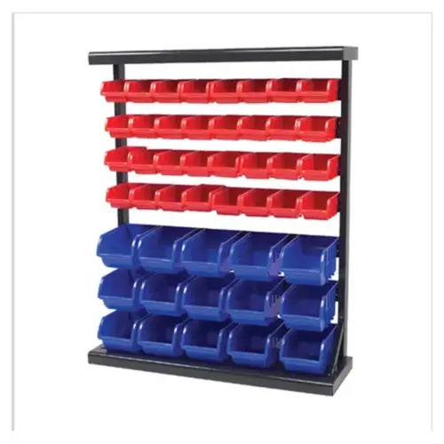 METAL STORAGE RACK W/PLASTIC STORAGE BINS METAL STORAGE RACK W/PLASTIC STORAGE BINS