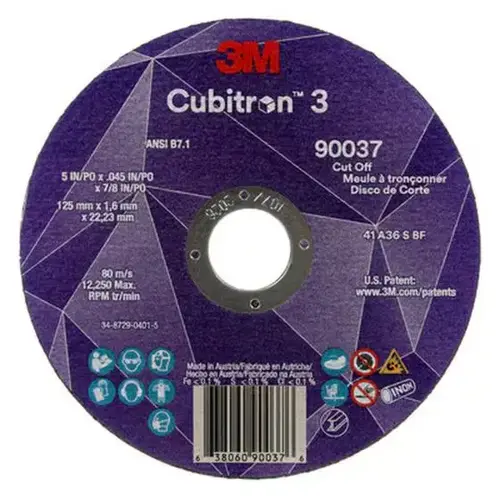 3M Cubitron 3 Cut-Off Wheel, 90037, 36+, T1, 5 in x 0.045 in x 7/8 in (125 x 1 3M Cubitron 3 Cut-Off Wheel, 90037, 36+, T1, 5 in x 0.045 in x 7/8 in (125 x 1