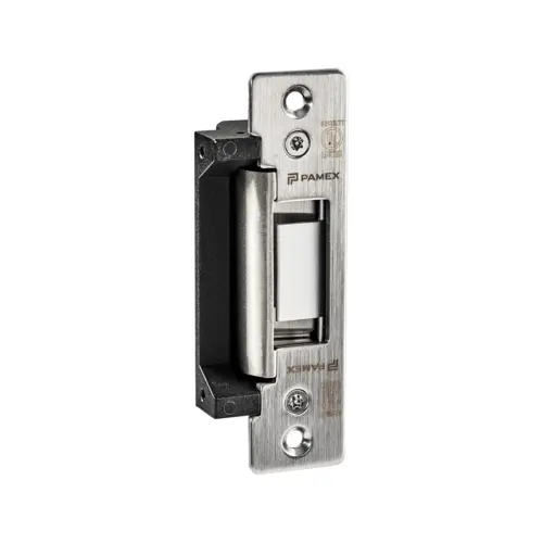 Electric Strike for Tubular and Cylindrical Lock for Latch Throw up to 9/16", Field Selectable, 12 & 24 VDC Stainless Steel Finish Electric Strike for Tubular and Cylindrical Lock for Latch Throw up to 9/16", Field Selectable, 12 & 24 VDC Stainless Steel Finish