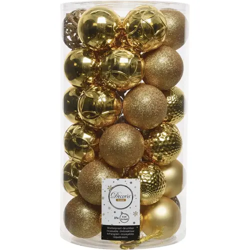 2.4 In. Shatterproof Light Gold Bauble Christmas Ornament - pack of 37 2.4 In. Shatterproof Light Gold Bauble Christmas Ornament - pack of 37