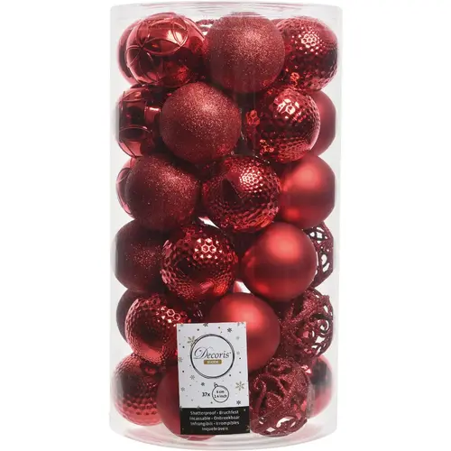 2.4 In. Shatterproof Christmas Red Bauble Christmas Ornament - pack of 37 2.4 In. Shatterproof Christmas Red Bauble Christmas Ornament - pack of 37