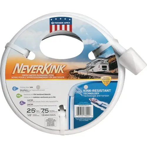 RV&Marine 1/2 In. Dia. x 25 Ft. L. Drinking Water Safe Hose White RV&Marine 1/2 In. Dia. x 25 Ft. L. Drinking Water Safe Hose White