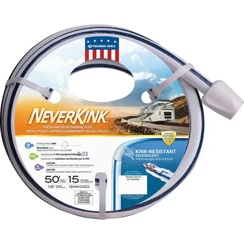 RV&Marine 1/2 In. Dia. x 50 Ft. L. Drinking Water Safe Hose White RV&Marine 1/2 In. Dia. x 50 Ft. L. Drinking Water Safe Hose White