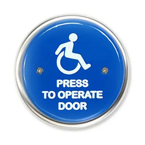 Blue Push Switch Press to Operate Door Wheelchair 4-1/2" Round Blue Push Switch Press to Operate Door Wheelchair 4-1/2" Round