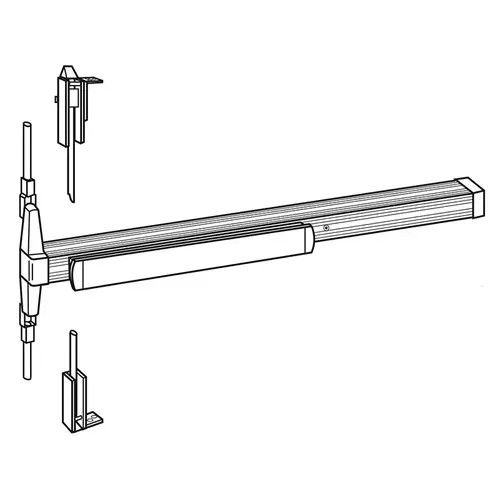 3' Concealed Vertical Rod Narrow Exit Device Grooved Case, Bright Brass Finish 3' Concealed Vertical Rod Narrow Exit Device Grooved Case, Bright Brass Finish