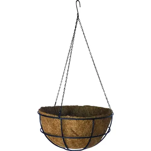 14 In. Steel Black Powder Coat Hanging Basket with Coco Liner 14 In. Steel Black Powder Coat Hanging Basket with Coco Liner