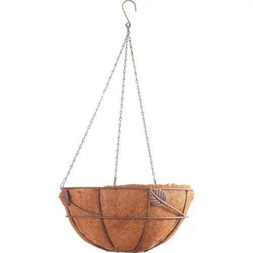 Jardin 14 In. Steel Bronze Powder Coat Hanging Basket with Coco Liner Jardin 14 In. Steel Bronze Powder Coat Hanging Basket with Coco Liner