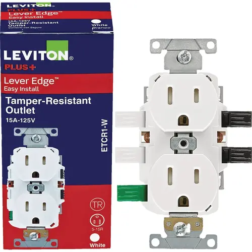 Lever Edge White 15A Commercial Grade 5-15R Tamper Resistant Duplex Outlet Lever Edge White 15A Commercial Grade 5-15R Tamper Resistant Duplex Outlet