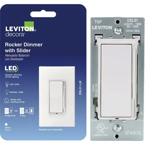 Decora LED/CFL/Incandescent White Rocker Dimmer with Slide Bar Decora LED/CFL/Incandescent White Rocker Dimmer with Slide Bar