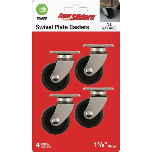 1-5/8 In. Black Swivel Plate Caster (4-Pack) 1-5/8 In. Black Swivel Plate Caster (4-Pack)