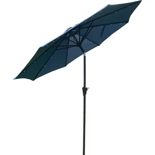 9 Ft. Aluminum Tilt/Crank Heather Blue Patio Umbrella with Solar LED Lights - PFAS Free 9 Ft. Aluminum Tilt/Crank Heather Blue Patio Umbrella with Solar LED Lights - PFAS Free