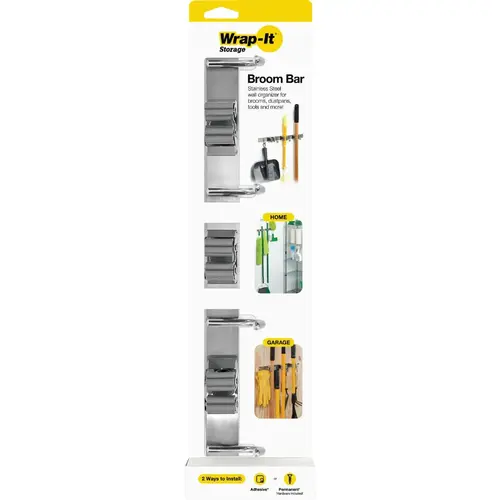 Broom Bar 16 In. Stainless Steel Adhesive Broom Holder Broom Bar 16 In. Stainless Steel Adhesive Broom Holder