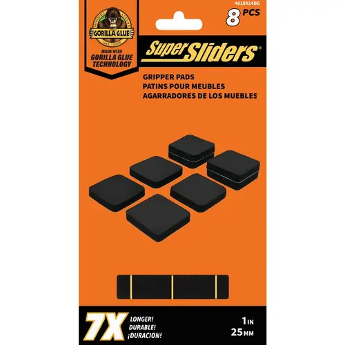 Gorilla Glue 1 In. Anti-Slip Square Rubber Furniture Pads (8-Piece) Black Gorilla Glue 1 In. Anti-Slip Square Rubber Furniture Pads (8-Piece) Black