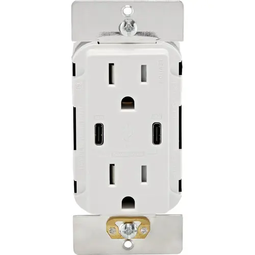 Decora 15A White 6A Dual Type C/C USB Tamper-Resistant Power Delivery Wall Outlet Charger Decora 15A White 6A Dual Type C/C USB Tamper-Resistant Power Delivery Wall Outlet Charger