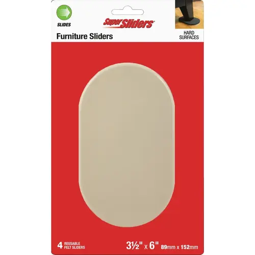 3-1/2 In. x 6 In. Beige Oval Hard Furniture Sliders (4-Pack) 3-1/2 In. x 6 In. Beige Oval Hard Furniture Sliders (4-Pack)