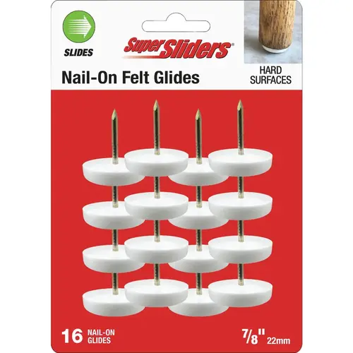 7/8 In. White Round Nail-On Plastic Furniture Glides (16-Pack) 7/8 In. White Round Nail-On Plastic Furniture Glides (16-Pack)