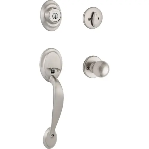 SmartKey Satin Nickel Dakota Entry Door Handleset with Polo Knob SmartKey Satin Nickel Dakota Entry Door Handleset with Polo Knob