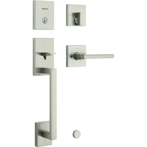 SmartKey Satin Nickel San Clemente Entry Door Handleset with Halifax Lever SmartKey Satin Nickel San Clemente Entry Door Handleset with Halifax Lever