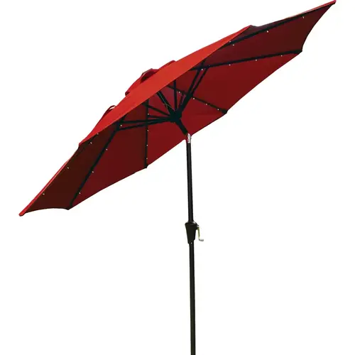 9 Ft. Aluminum Tilt/Crank Crimson Red Patio Umbrella with Solar LED Lights - PFAS Free 9 Ft. Aluminum Tilt/Crank Crimson Red Patio Umbrella with Solar LED Lights - PFAS Free