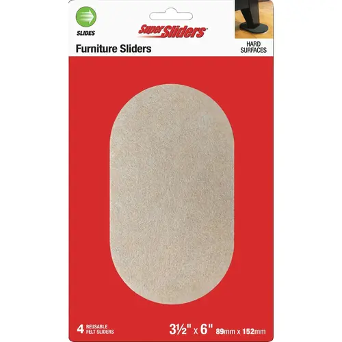 3-1/2 In. x 6 In. Beige Oval Felt Furniture Sliders (4-Pack) 3-1/2 In. x 6 In. Beige Oval Felt Furniture Sliders (4-Pack)