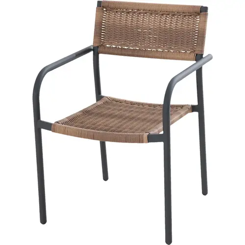 Heavy-Duty Steel Outdoor Brown Wicker Stacking Dining Chair With Black Frame Heavy-Duty Steel Outdoor Brown Wicker Stacking Dining Chair With Black Frame