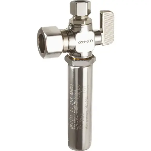5/8 In. OD Comp (1/2 In. Nom.) x 3/8 In. OD Comp Angle Plated Supply Stop with Water Hammer Arrestor 5/8 In. OD Comp (1/2 In. Nom.) x 3/8 In. OD Comp Angle Plated Supply Stop with Water Hammer Arrestor