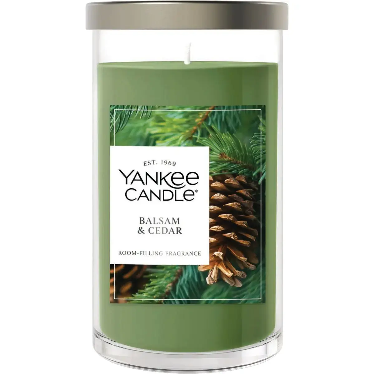 Yankee Candle 14-1/4 Oz. Balsam & Cedar Medium Pillar Candle Green 1632965 Yankee Candle 14-1/4 Oz. Balsam & Cedar Medium Pillar Candle Green 1632965