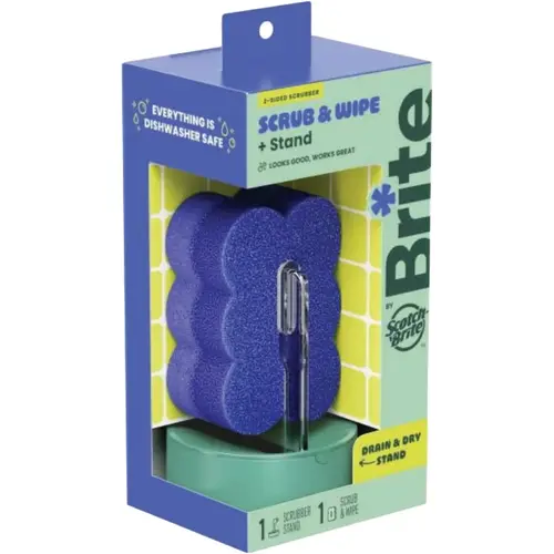 Brite by Scrub & Wipe Clean Scrubber & Stand Blue Brite by Scrub & Wipe Clean Scrubber & Stand Blue