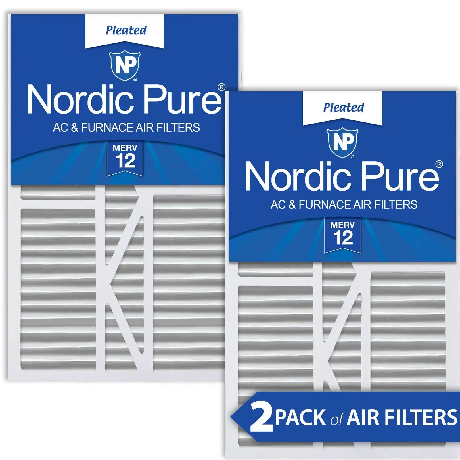 Nordic Pure 16x25x5 1/4 (5.25) Goodman/Carrier/Amana Replacement MERV 12 Air Filters 2 Pack 16x25x5_1/4GCAM12-2