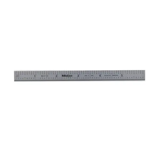 Steel Rule: 6" OAL, Decimal & Metric Graduation, Flexible, 1/2" OAW Satin Chrome-Plated Steel Rule: 6" OAL, Decimal & Metric Graduation, Flexible, 1/2" OAW Satin Chrome-Plated