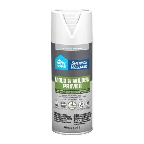 HGTV Home by Sherwin-Williams Mold and Mildew Primer Aerosol, White, 12-Oz HGTV Home by Sherwin-Williams Mold and Mildew Primer Aerosol, White, 12-Oz