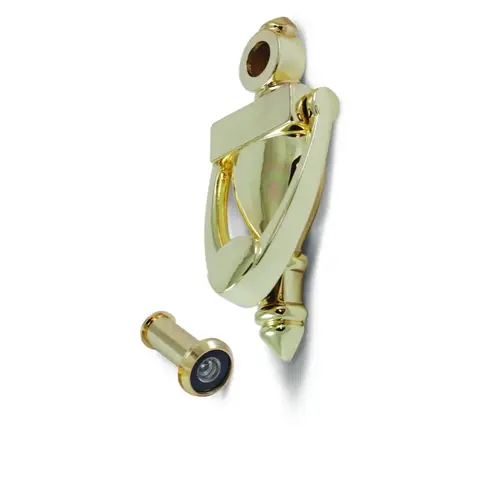 Door Knocker, 5-1/2-in with 180-Degree Viewer, Polished Brass Door Knocker, 5-1/2-in with 180-Degree Viewer, Polished Brass