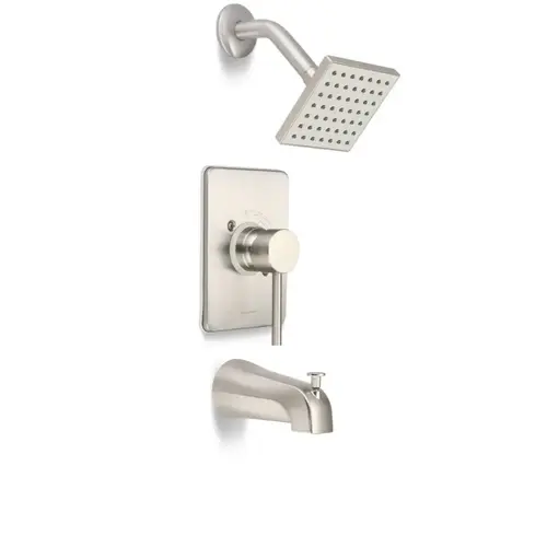 Minimalist Single Handle Tub/Shower Faucet, Square Base, Brushed Nickel Minimalist Single Handle Tub/Shower Faucet, Square Base, Brushed Nickel