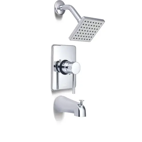 Minimalist Single Handle Tub/Shower Faucet, Square Base, Chrome Minimalist Single Handle Tub/Shower Faucet, Square Base, Chrome