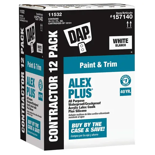 Dap ALEX PLUS Acrylic Latex Caulk Plus Silicone White - pack of 12 Dap ALEX PLUS Acrylic Latex Caulk Plus Silicone White - pack of 12
