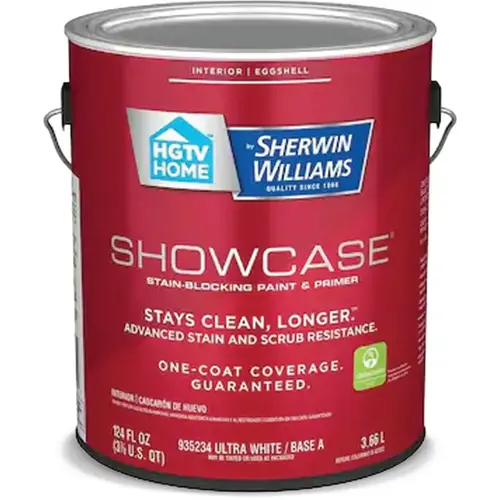 HGTV Home by Sherwin-Williams Showcase Satin Ultra White Tintable Acrylic Interior Paint & Primer, 5-Gallon HGTV Home by Sherwin-Williams Showcase Satin Ultra White Tintable Acrylic Interior Paint & Primer, 5-Gallon