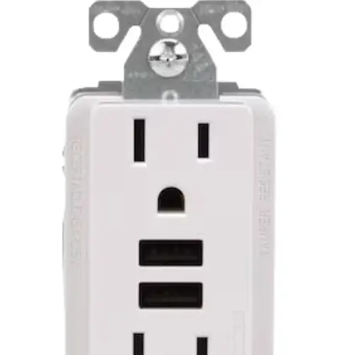 Eaton 15A 125V Tamper-Resistant White Decorator 18W Dual Type A USB Outlet Eaton 15A 125V Tamper-Resistant White Decorator 18W Dual Type A USB Outlet