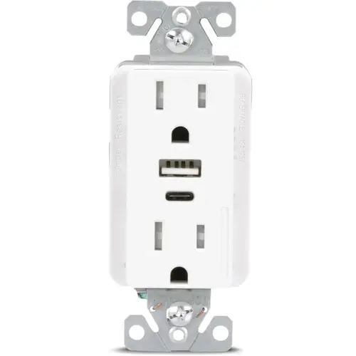 Eaton 15A 125V Tamper-Resistant White Decorator 25W Type A/C USB Outlet Eaton 15A 125V Tamper-Resistant White Decorator 25W Type A/C USB Outlet