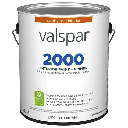 Valspar 2000 Semi-Gloss High Hide White Latex Interior Paint + Primer, 1-Gallon Valspar 2000 Semi-Gloss High Hide White Latex Interior Paint + Primer, 1-Gallon