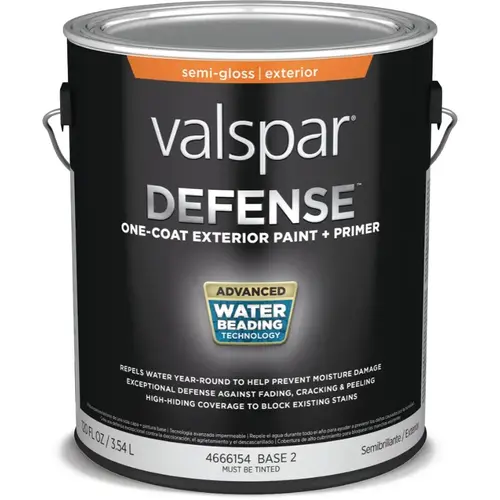 Valspar Defense Semi-Gloss Base 2 Tintable Latex Exterior Paint + Primer, 1-Gallon Valspar Defense Semi-Gloss Base 2 Tintable Latex Exterior Paint + Primer, 1-Gallon