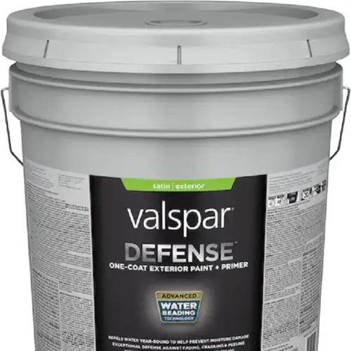 Valspar Defense Satin Base 4 Tintable Latex Exterior Paint + Primer, 5-Gallon Valspar Defense Satin Base 4 Tintable Latex Exterior Paint + Primer, 5-Gallon
