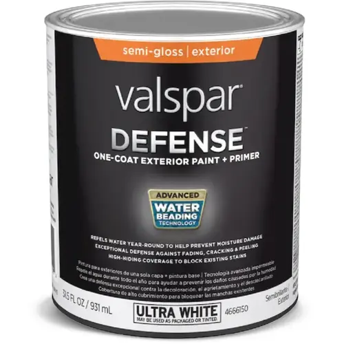 Valspar Defense Semi-Gloss Ultra White Tintable Latex Exterior Paint + Primer, 1-Gallon Valspar Defense Semi-Gloss Ultra White Tintable Latex Exterior Paint + Primer, 1-Gallon