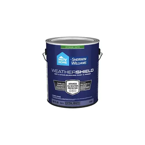 HGTV Home by Sherwin-Williams Weathershield Exterior Paint Satin Extra Wht One Gallon 1008-2A HGTV Home by Sherwin-Williams Weathershield Exterior Paint Satin Extra Wht One Gallon 1008-2A