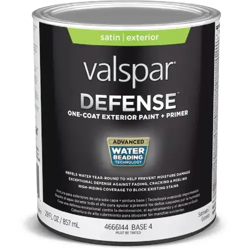 Valspar Defense Satin Base 2 Tintable Latex Exterior Paint + Primer, 1-Gallon Valspar Defense Satin Base 2 Tintable Latex Exterior Paint + Primer, 1-Gallon