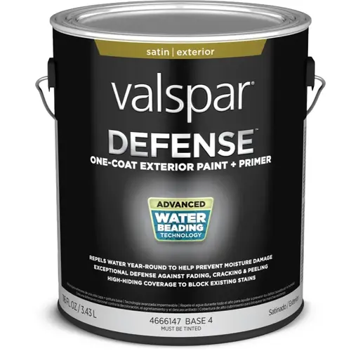 Valspar Defense Satin Base 4 Tintable Latex Exterior Paint + Primer, 1-Gallon Valspar Defense Satin Base 4 Tintable Latex Exterior Paint + Primer, 1-Gallon