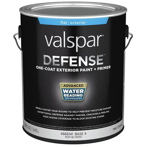 Valspar Defense Flat Base 4 Tintable Latex Exterior Paint + Primer, 1-Gallon Valspar Defense Flat Base 4 Tintable Latex Exterior Paint + Primer, 1-Gallon