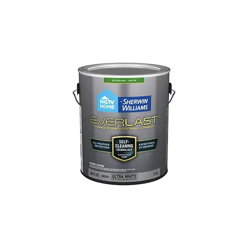 HGTV Home by Sherwin-Williams Everlast Exterior Paint Satin Ultra White/Base 1 One Gallon 4006-7C HGTV Home by Sherwin-Williams Everlast Exterior Paint Satin Ultra White/Base 1 One Gallon 4006-7C