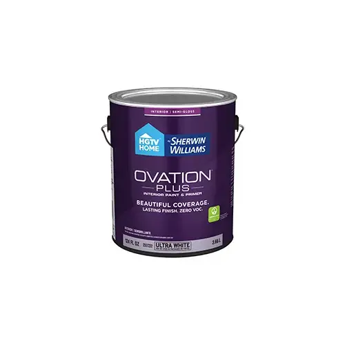HGTV Home by Sherwin-Williams Ovation Plus Interior Paint Semi-Gloss Ultra White One Gallon 1002-8B HGTV Home by Sherwin-Williams Ovation Plus Interior Paint Semi-Gloss Ultra White One Gallon 1002-8B