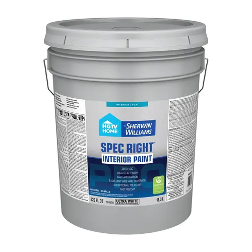 HGTV Home By Sherwin-Williams Spec Right Interior Paint Dead Flat Ultra White Five Gallons 1008-10A HGTV Home By Sherwin-Williams Spec Right Interior Paint Dead Flat Ultra White Five Gallons 1008-10A